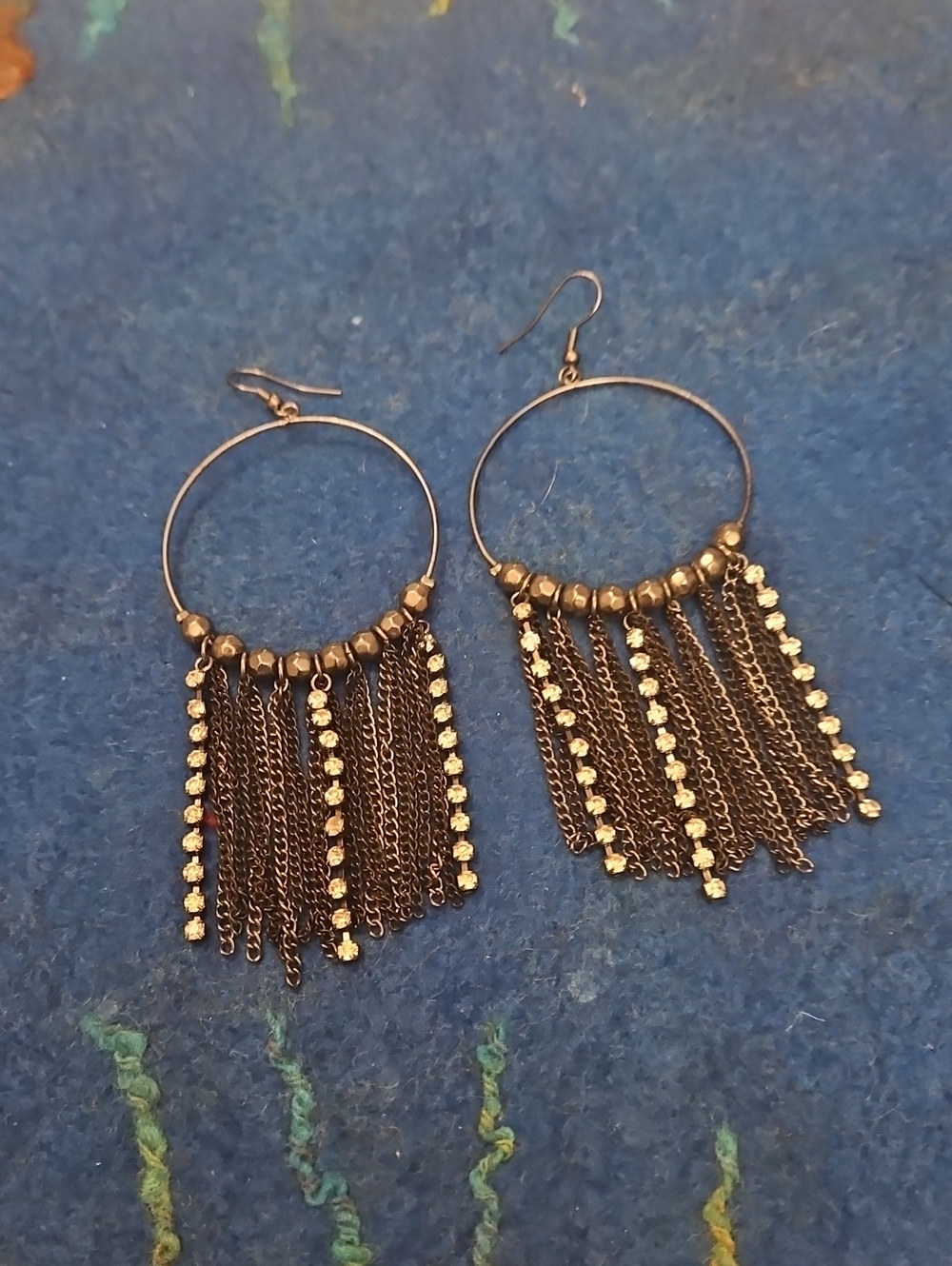 6 For $15 Silver Tone Fringe Hoop Earrings w/ Faux Stones
